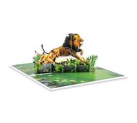 Happy Father ' s Day 3D Foldable Card Feature Lions Father and Son Designs, Paper Sculpture with Envelope and Blessing Lions Designs