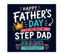Happy Father’s Day Step Dad Card - Premium 150x150mm Greeting Card for Stepdad - Blank Inside with Envelope - Modern Cute Fathers Day Card for the Best Step Dad - Made in Britain UK (Blue/Pink)