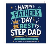 Happy Father’s Day Step Dad Card - Premium 150x150mm Greeting Card for Stepdad - Blank Inside with Envelope - Modern Cute Fathers Day Card for the Best Step Dad - Made in Britain UK (Blue)