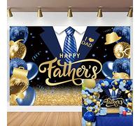 Happy Father's Day Backdrop Blue Gold Glitter Balloon Father's Day Photography Background I Love Dad Thank You Daddy Family Festival Party Decoration Blue Gold 7x5FT