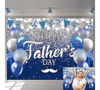 Happy Father's Day Backdrop Glitter Blue Silver Balloon I Love Dad Photography Background Father Day Men Festival Family Party Decorations Background (7x5FT: 84x60 inch)