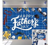 Happy Fathers Day Backdrop I Love Dad Wall Decor Banner Blue Father Day Photography Background for Thanks Dad Family Party Decoration Photo Booth Props (7x5FT(210x150cm))