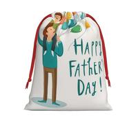 Happy Fathers Day By Son Printing 11.8x15.8in Drawstring Gift Bag With Red Ribbon Closure For Halloween Xmas,For Adults Gifting