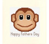 Happy Fathers Day, Cartoon Cartoon Monkey - Greeting Card Cross Stitch Kit 5.5" x 5.5"