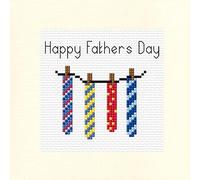 Happy Fathers Day - Coloured Ties on The Line - Cross Stitch Card Kit (Ivory Linen Card)