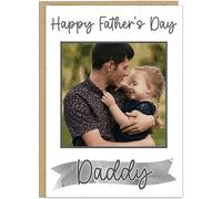 Happy Father's Day Custom Photo Cards For Dad - Personalised Photo Card with Own Name - A5 A4 Size With Colour Options - Cards For Grandpa Daddy and more! (Grey)