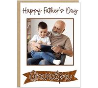 Happy Father's Day Custom Photo Cards For Dad - Personalised Photo Card with Own Name - A5 A4 Size With Colour Options - Cards For Grandpa Daddy and more! (Brown)