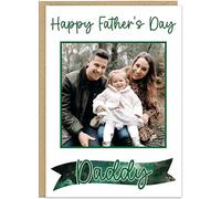 Happy Father's Day Custom Photo Cards For Dad - Personalised Photo Card with Own Name - A5 A4 Size With Colour Options - Cards For Grandpa Daddy and more! (Green)