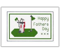 Happy Fathers Day Golfing Design Counted Cross Stitch Card Kit A6 14ct Aida
