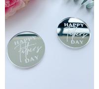 Happy Father's Day Mirror Acrylic Cake Toppers, 4.6 cm Disc Charms for Cupcakes, 12 Pieces (Silver Mirror)