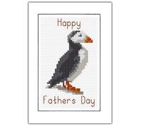 Happy Father's Day Scottish Puffin Counted Cross Stitch Card Kit A6 14ct
