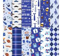 Happy Father's Day Scrapbook Paper - 24 Sheets Happy Father's Day Pattern Paper 12" x 12" Blue Black Daddy Beard Tie Stripe Plaid Double-Sided Decorative Craft Papers for Scrapbooking DIY Card Making