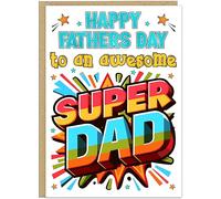 Happy Fathers Day Super Dad Comic Explosion Card - Personalised Inside Message - 5 Designs - Hammers Spanners Weights - Bold Colourful Father's Day Cards for Daddy (Super Dad)