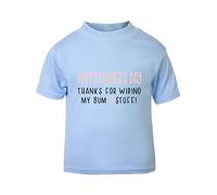 Happy Fathers Day Thanks for Wiping My Bum and Stuff (Cheeky Message Pink Text) [FDB23] Short Sleeve Cotton Toddler t Shirt, 2-3 Years, Pastel Blue