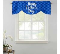 Happy Father's Day Tie Up Valances Curtain, Modern Navy Blue and Sky Blue Plaid Adjustable Rod Pocket Short Window Treatment Tie Up Curtains Valances for Kitchen Living Room Bathroom 54x18 Inches