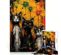 Happy Firework Cats Hard Jigsaw Puzzle for Adults 1000 Pieces Think Smart Serene Game Family Game Perfect Decor (50x75cm)