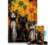Happy Firework Cats Hard Jigsaw Puzzle for Adults 1000 Pieces Think Smart Serene Game Family Game Perfect Decor (50x75cm)