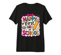 Happy First Day of School Colorful Pencil Bow Design Premium T-Shirt