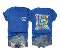 Happy First Day of School Shirts for Women Back to School Tee Teacher Appreciation T-Shirt Teaching Students Tops, Dark Blue, XL