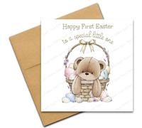Happy First Easter Card, 1st Easter Teddy Bear Basket Card to a Special Little One, Unisex for Boys or Girls