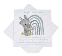 Happy First Easter Card for Baby Boy, 1st Easter Blue Bunny Rabbit Rainbow Card with Poem Verse