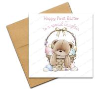 Happy First Easter Card for Daughter, 1st Easter Teddy Bear Basket Card to a Special Daughter