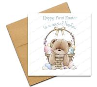 Happy First Easter Card for Nephew, 1st Easter Teddy Bear Basket Card to a Special Nephew