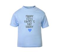 Happy First Father's Day Daddy (Blue Scribble Heart) [FD19] Short Sleeve Cotton Toddler t Shirt, 1-2 Years, Pastel Blue