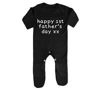 Happy First Father's Day (kiss kiss) [FFD19] Baby Romper Jumpsuit with feet, 0-3 Months, Black