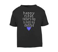 Happy First Father's Day to Both My Daddys Typewriter LGBT Parents Short Sleeve Cotton Toddler t Shirt, 1-2 Years, Black