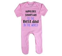 Happy First Father's Day to The Best dad in The World [FFD19] Baby Romper Jumpsuit with feet, 3-6 Months, Pastel Pink