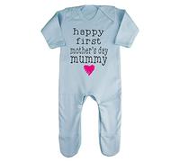 Happy First Mother’s Day Mummy Typewriter [MMD19] Baby Romper Jumpsuit with feet, 3-6 Months, Pastel Blue