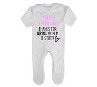 Happy First Mother’s Day. Thanks for Wiping My Bum and Stuff [MMD19] Baby Romper Jumpsuit with feet, 0-3 Months, White