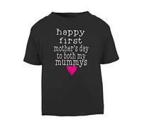 Happy First Mother’s Day to Both My Mummys Typewriter LGBT Parents Short Sleeve Cotton Toddler t Shirt, 1-2 Years, Black