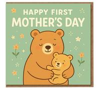 Happy First Mother's Day Card - Cute Mama Bear and Cub Illustration - For New Mum