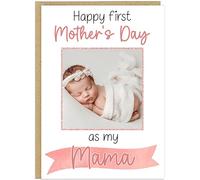 Happy First Mother's Day Custom Personalised Photo Card New Mum Upload Baby Newborn Custom Name Mummy 1st Mothers Day Mum Gift Milestone A5 Greeting Card (Rose Gold)