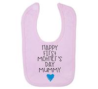 Happy First Mother's Day Mummy (Blue Scribble Heart) [MD19] Cotton Baby bib - Pastel Pink
