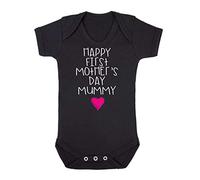 Happy First Mother's Day Mummy (Pink Scribble Heart) [MD19] Baby Grow Vest, 3-6 Months, Black
