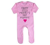 Happy First Mother's Day Mummy (Pink Scribble Heart) [MMD19] Baby Romper Jumpsuit with feet, 3-6 Months, Pastel Pink