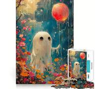 Happy Floral Boho Ghost Jigsaw Puzzle for Adults 1000 Pieces Think Smart Tight Cut Home Activity Xmas Gift (38x52cm)