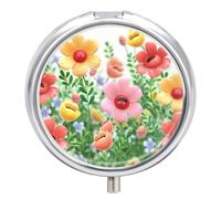 Happy Flower Pill Box 3-Compartment Travel Pill Organizer Portable Round Medicine Case with Mirror Design for Vitamins, Jewelry & Essentials Durable Pocket Pillbox for Purse, Camping