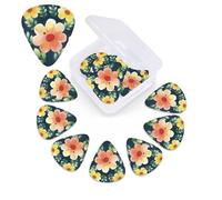 Happy Flower Print Guitar Picks Set of 12 with Custom Organizer Storage Box, Guitar Accessories, Ukulele for Acoustic Guitar, Bass, Valentine's Day Gift