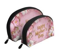 Happy Flowers and Butterflies with Golden Cursive Script (1) Printed Makeup Bags 2-Piece Portable Shell Travel Toiletry Bag