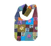 Happy Flowers Razor Cut Hippie Patchwork Sling Crossbody Boho Handbag Bohemian Purse, Multicolor, L, Happy Flowers