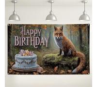 Happy Fox Birthday Backdrop, Fanciful Nature Theme Decor, Perfect for Indoor/Outdoor Parties and Celebrations, Ideal for Fall Birthdays 71x43 Inch