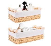 Happy Fox Set of 2 Seagrass Wicker Baskets Bins with Removable Liners，For Shelf Bathroom Kitchen Home Desk (Set of 2 Seagrass)… (Modern)