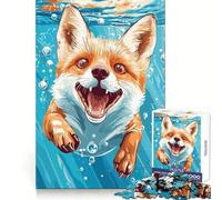 Happy Fox Swimming Underwater Illustration 1000 Adult Pieces Jigsaw Puzzle Cognitive Skill Snug Connection Fun Challenge Santa Gift (38x26cm)