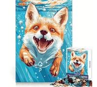 Happy Fox Swimming Underwater Illustration Jigsaw Puzzle for Adults 1000 Pieces Brain Think Snug Cut Real Challenge Unique Gift (50x75cm)