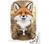 Happy Fox with Coffee Puzzle Game 1000 Pieces, Fox Themed Animal Jigsaw, Gift for Adults And Families, 38x26cm/1000pcs