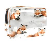 Happy Foxes Plays on Snow Cosmetic Bag for Women, Travel Toiletries Bags Large PVC Makeup Handy Pouch Organiser with Zipper